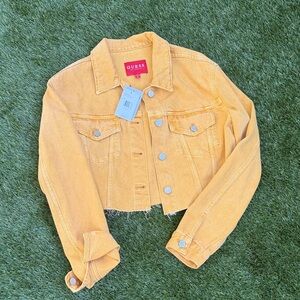 GUESS Women's color “yellow honey” cropped Jean Jacket with front pockets